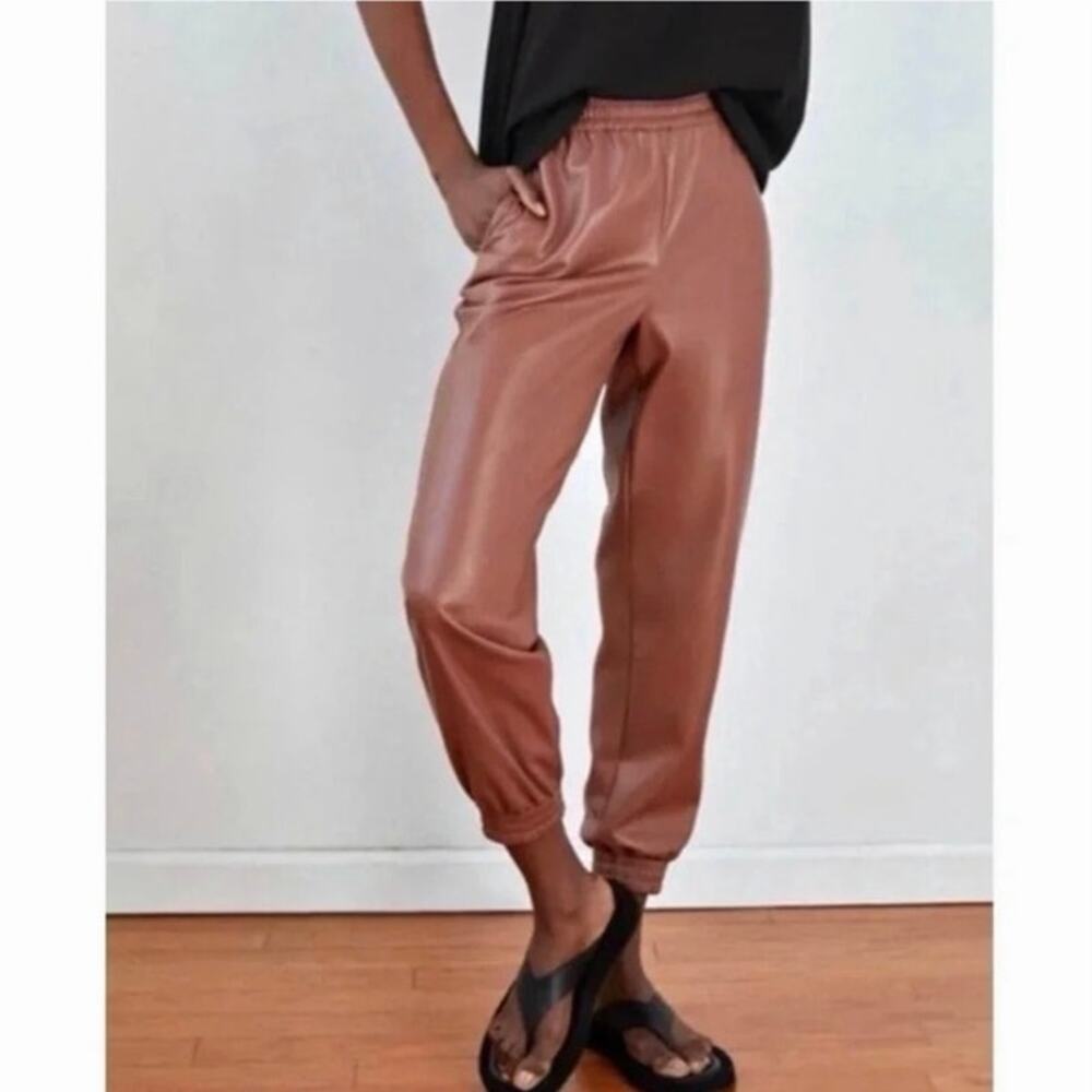 Aritzia Babaton Zedel Faux Leather Jogger Pants XS Brown High Rise Vegan Leather